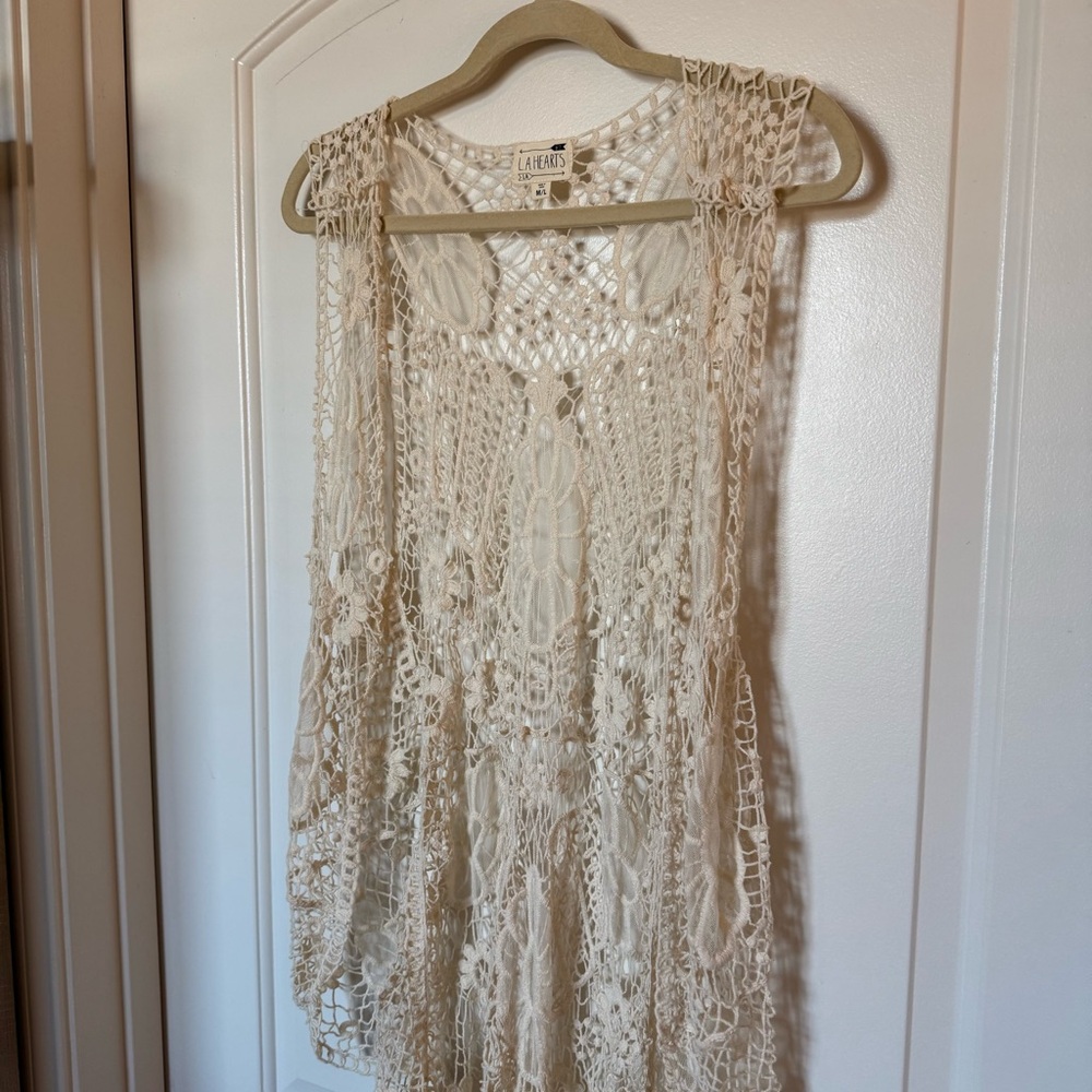 L.A. Hearts Cream Crochet open high-low cardigan layering piece coastal cowgirl - Picture 5 of 6